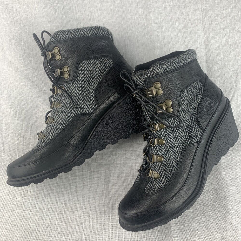 Timberland Earthkeepers Amston Wedge Bootie Size 8.5 Gray Black Tweed (0683)